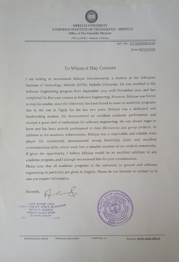 Academic Recommendation Letter