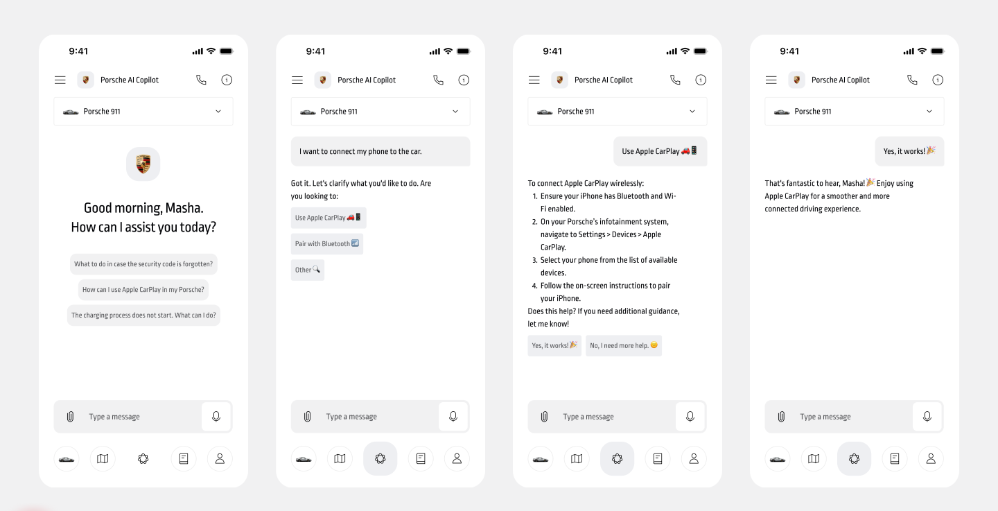 Customer-facing Porsche AI assistant UI